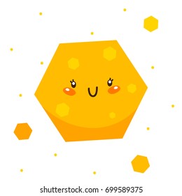 Cute shape, orange hexagon, cartoon character, vector, isolated object on white background, children's illustration.