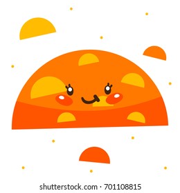 Cute shape, orange semicircle, cartoon character, vector, isolated object on white background, children's illustration, card for mathematics.