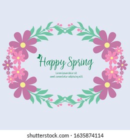 Cute shape pattern leaf and flower frame, for happy spring greeting card design. Vector