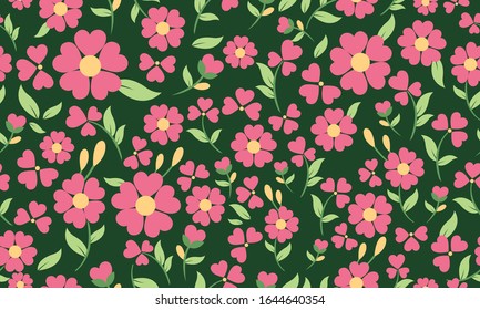 Cute shape of spring flower pattern background, with leaf and floral design.