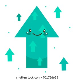 Cute shape, turquoise arrow cartoon character, vector isolated object on white background, children's illustration