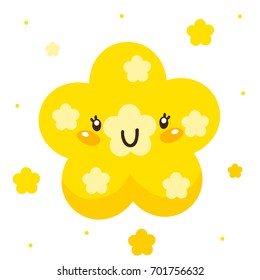 Cute shape, yellow flower cartoon character, vector isolated object on white background, children's illustration