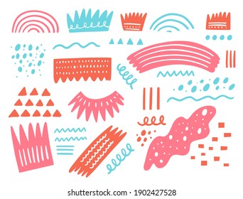 Cute shapes and elements set. Hand drawn comic vector illustration. Isolated on white background.