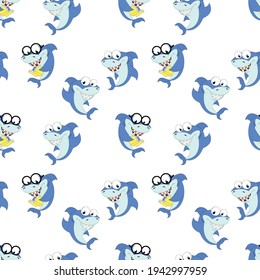 patrón de dibujos animados de tiburones adorables