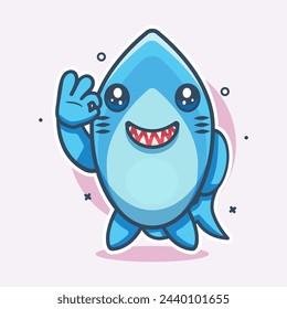 cute shark animal character mascot with ok sign hand gesture isolated cartoon