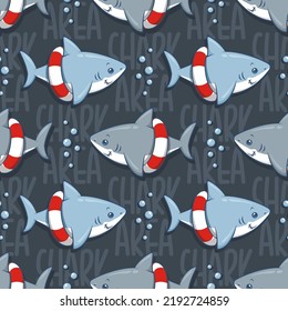 Cute Shark Area Seamless Pattern Cartoon Illustration