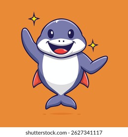cute shark behavior with a plain color background