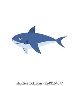 Cute shark being angry cartoon illustration. Baby underwater angry animal on white background. Marine animal, fish concept