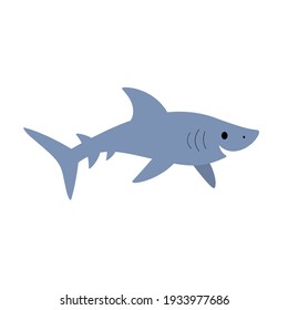 Cute shark - cartoon animal character. Vector illustration in flat style isolated on gray background.