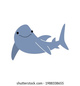 Cute shark    cartoon animal character  Vector illustration in flat style isolated white background 
