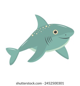 Cute shark. Cartoon character. Sea animal isolated on white background.