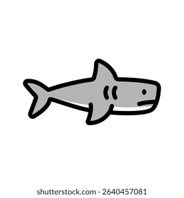 A cute shark cartoon in colored outline style, designed for oceanic themes, sea adventure content, educational illustrations, and marine posters.