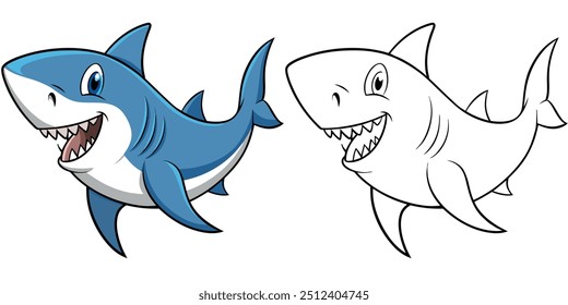 Cute Shark Cartoon Coloring Page For Kids