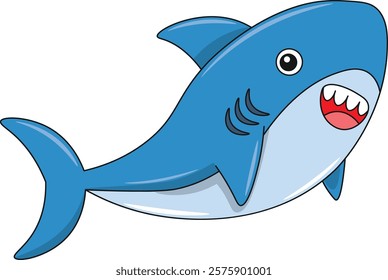 Cute shark cartoon. Flat vector illustration. Wild life animals. Cute animal on white background