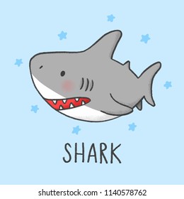 Cute Shark cartoon hand drawn style