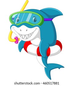 Cute shark cartoon with inflatable ring