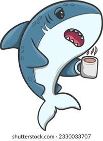 cute shark cartoon mascot decoran