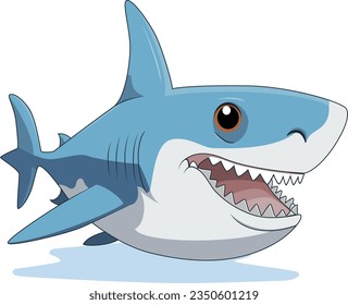 Cute Shark Cartoon On White Background