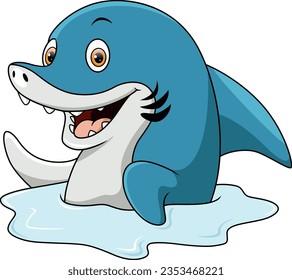 Cute shark cartoon on white background