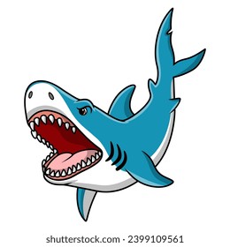 Cute shark cartoon on white background