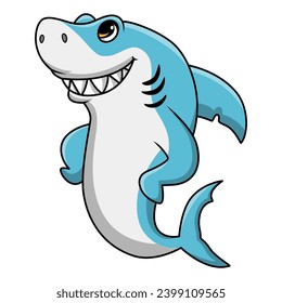 Cute shark cartoon on white background