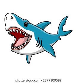 Cute shark cartoon on white background