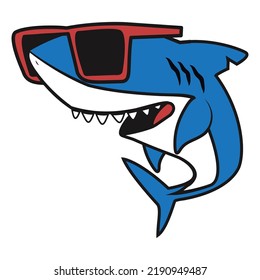 Cute Shark Cartoon with red glasses vector