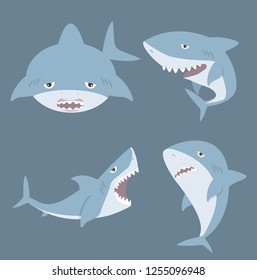 Cute Shark cartoon set