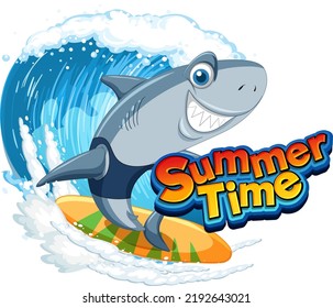 Cute shark cartoon surfing icon illustration