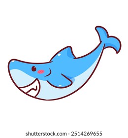 Cute Shark Cartoon Vector. Adorable And Kawaii Underwater Animals Concept Design. Maskot, Icon and Logo. Isolated White Background.