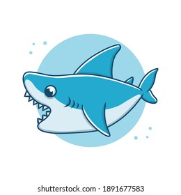 Cute Shark Cartoon Vector Illustration Sticker. Animal Whale Mascot Logo. Ocean Fish Symbol Icon Character Element