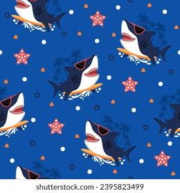 Cute Shark Cartoon Vector Pattern Design.