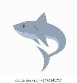 Tiburón lindo para los niños de fondo. Bajo el mar, el agua, el carácter animal, la fauna del océano. Diseño de Vector plano.