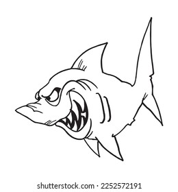 Cute Shark With coloring book pages picture,Shark line art,Shark outline drawing vector illustration,Shark vector art