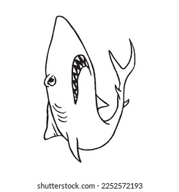 Cute Shark With coloring book pages picture,Shark line art,Shark outline drawing vector illustration,Shark vector art