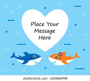 cute shark couple wedding greeting card. cute shark couple valentine greeting card.