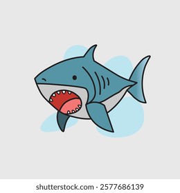 Cute  Shark doodle illustration cartoon outline