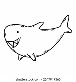 Cute shark in doodle style. Vector illustration. Coloring book for kids. Marine animals.