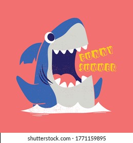 cute shark drawing as vector for tee print