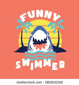 cute shark drawing as vector for tee print