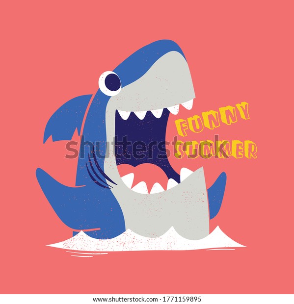 T字用のベクター画像としてのかわいいサメの描画 のベクター画像素材 ロイヤリティフリー