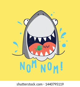 cute shark drawn as vector for tee print