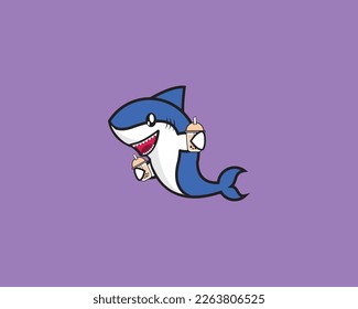 Cute Shark Drink Boba Vector Design