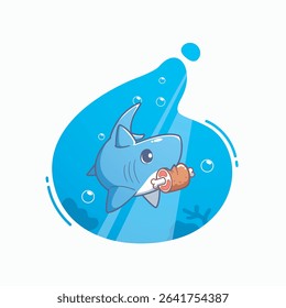 Cute shark eating a piece of meat