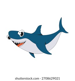 Cute shark fish flat design cartoon icon illustration