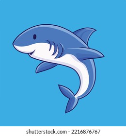 Cute shark fish in the ocean cartoon icon illustration