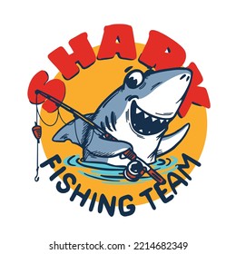 Cute shark fishing illustration for kids t shirts