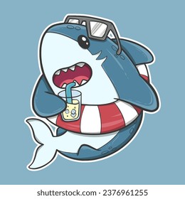 cute shark funny cartoon icon illustration
