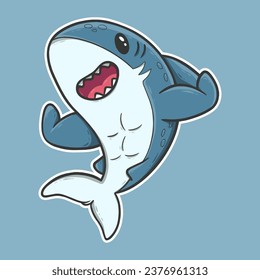 cute shark funny cartoon icon illustration
