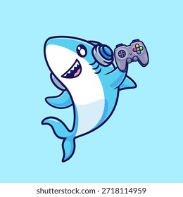 Ilustração do ícone do vetor do desenho animado do Shark Gaming. Tecnologia Animal Icon Conceito Isolado Premium Vetor. Estilo de Desenho Animado Plano